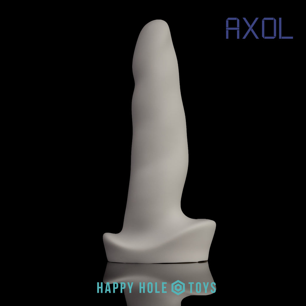 An Axol dildo in Tapioca, a soft, clean white, on a black background. More in product description.